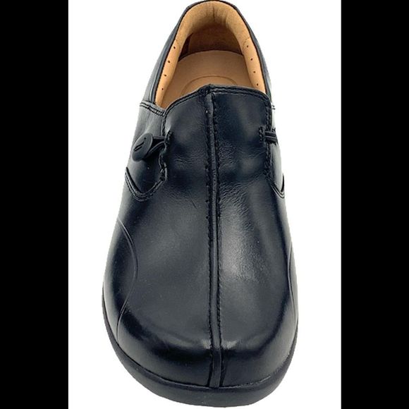 Clarks Unstructured Leather Slip On Shoes Un Loop 2 Walk Black - Narrow - Picture 3 of 5